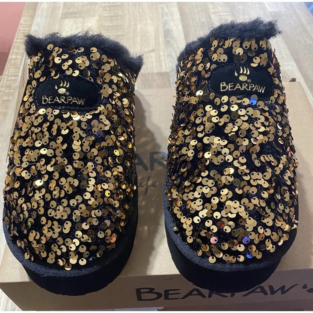 Bearpaw Womens PORTIA Sequin Embellished Slipper Mule BLACK Size 8M With BOX